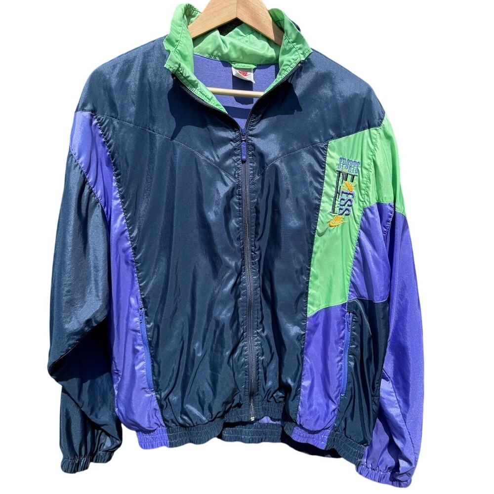 Nike Vintage 1990s Sports Fitness Green Purple Blue Windbreaker Jacket Sz Large